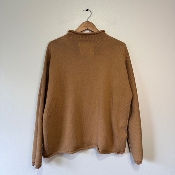 Frank & Eileen Womens L Camel Tan Cotton Rolled Funnel Neck Sweater Made in USA - Picture 2 of 7